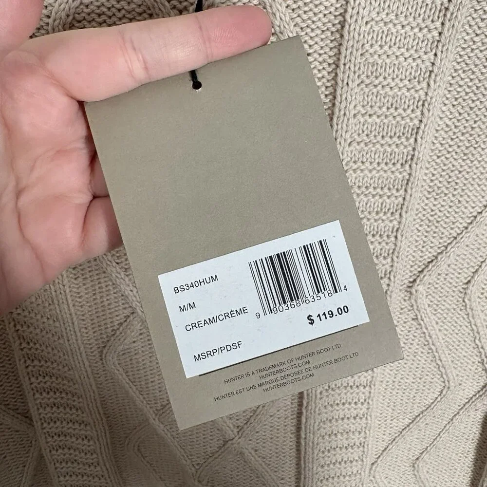 Hunter Boot LTD Men SZ M Cream Cable Knit Crew Neck Wool Bl Pullover Sweater NWT